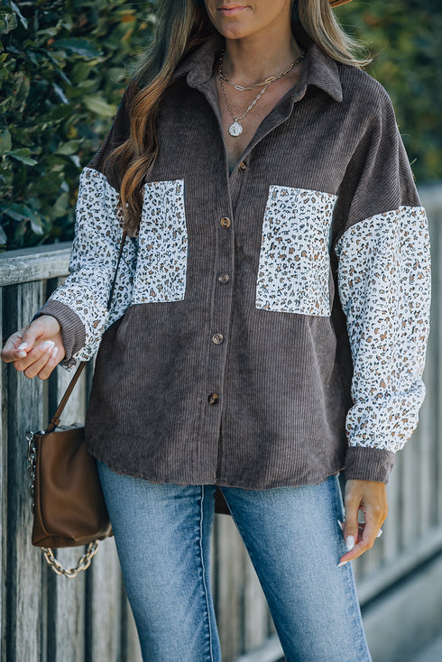 Patchwork Corduroy Buttoned Shirt Jacket